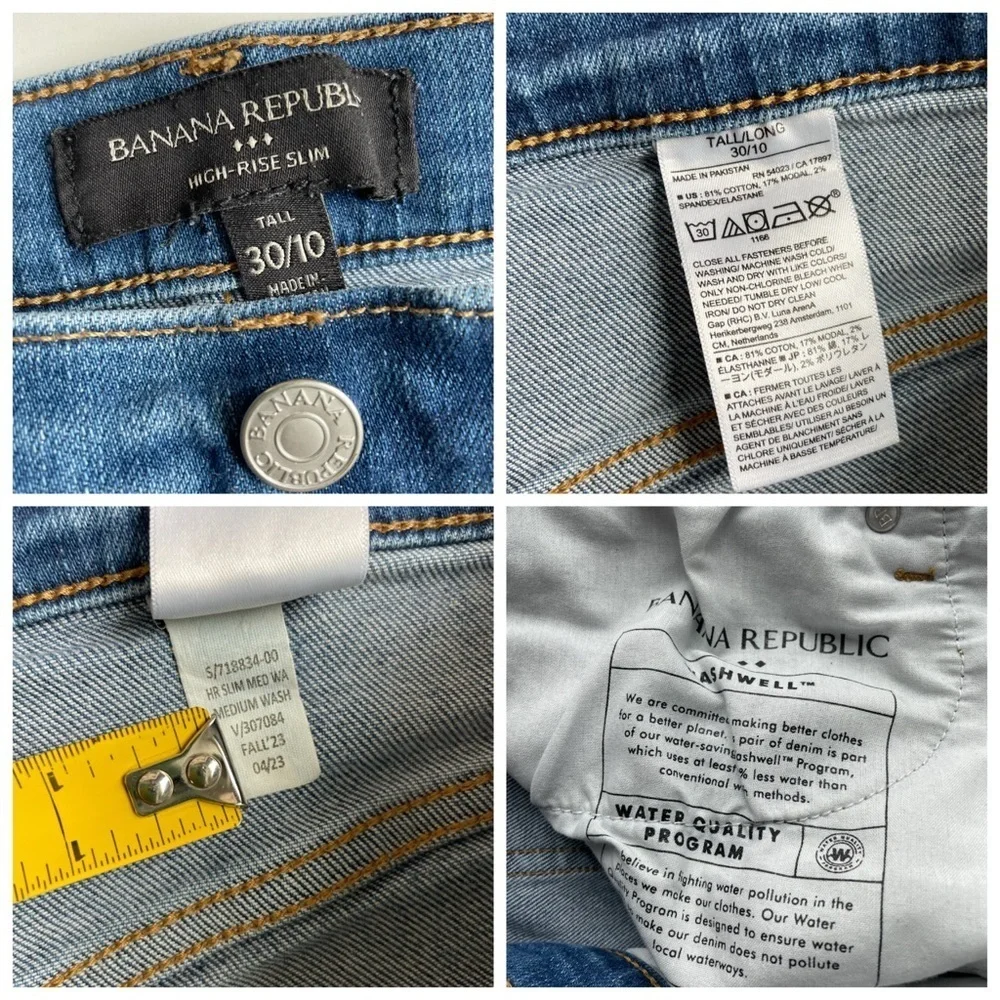 Banana Republic High Rise Slim Denim Jean Blue Size 10 Tall 30L stretch